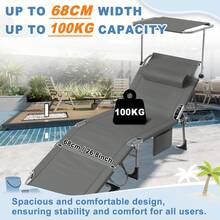VA-Cerulean Sun Lounger, Garden Lounger, Foldable With Adjustable Roof, 600D Oxford Fabric, Deck Chair 194 X 68 X 30 Cm, Beach Lounger With Headrest And Side Pocket For Patio, Camping, Beach (Black/Anthracite/Khaki/Linen Gray)