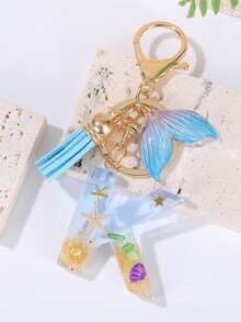 Summer Style Gradient Initial Letter Keychains For Women Beach Shells Charm Tassel Whale Ocean Style Car Keychain For Handbags Backpack Bag Charm Car Accessories School Cute Goth Y2k Halloween Accessories Teachers Day Christmas Gift Ideas