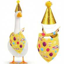 [Birthday Theme Lawn Goose Clothing] Home Party Decor Goose Costume With Glitter Hat And Happy Birthday Bandana Yard Goose Outfits Cement Plastic Goose Duck Decorations