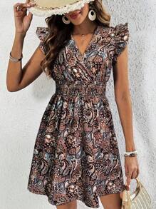 Women's V-Neck Paisley Print Mini Dress - Sexy Vacation Beach Dress, Flowy Summer Boho Dress For Women,Casual Sleeveless Sundress For Women,Bohemia Midi Dresses