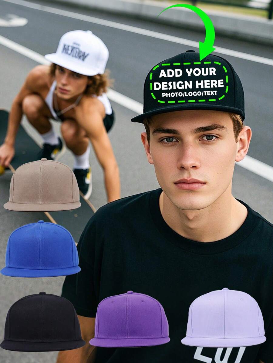 5pcs/Set Customizable Hip-Hop Caps - Made Of Breathable Polyester, Adjustable Buckle Closure - Customize Your Own Logo Or Image For Weddings, Bridesmaids, Truckers, Festivals And DIY Gifts - Fantasy Themed, Washable, Valentines Gift Ideas | Customizable Flat-Brimmed Caps