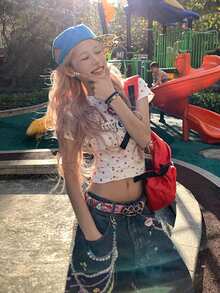 复古美式字母印花短袖T恤，性感修身短款圆领上衣 - 白色 - 查看 3