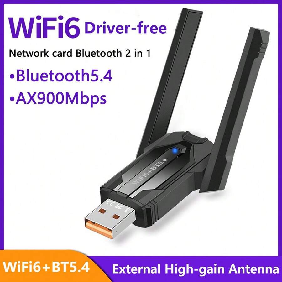Network Card 1300Mbps WiFi6 Driver-Free Dual-Band 5G Bluetooth 5.4 Two-In-One Computer External USB Receiver AP Transmitter Dual Antenna