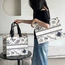 15pcs/Premium Retro Flower Covered Non-Woven Fabric Tote Bag, Clothing Store Shopping Bag, Clothing Gift Bag Summer Cooling,Beach,Travel