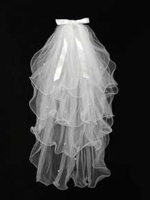 1 Stück luxuriöser 4-stufiger Hochzeitschleier mit Kunstperlen, exquisites Schleifen-Design, geeignet für Hochzeiten, Fotostudios, exklusive Galas