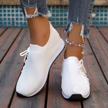 Zapatillas de deporte de malla transpirable de suela blanda, de color liso y elegante, versátiles para el ocio y deportes de verano para mujeres