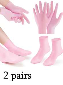 1/2 pares Juego de hidratación y alivio para manos y pies de silicona, hidratación intensiva, calcetines reutilizables de aloe vera, calcetines para spa nocturno, calcetines de gel antideslizante para talones, adecuados para mujeres y hombres con piel seca y pies ásperos, cuidado de los pies en casa, a usar con sus lociones y cremas favoritas