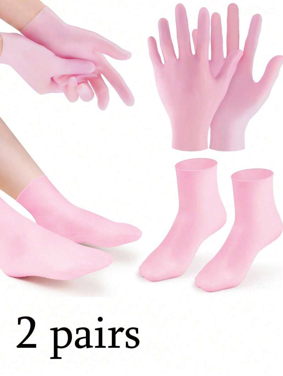 1/2 pares Juego de hidratación y alivio para manos y pies de silicona, hidratación intensiva, calcetines reutilizables de aloe vera, calcetines para spa nocturno, calcetines de gel antideslizante para talones, adecuados para mujeres y hombres con piel seca y pies ásperos, cuidado de los pies en casa, a usar con sus lociones y cremas favoritas