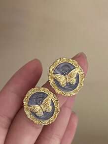 1 Pair French Vintage Sweet Elegant High-Quality Dripping Glazed Butterfly Design Luxury Unique Earrings, Suitable For Ladies Daily, Vacation, Date, Casual Wear, Summer
