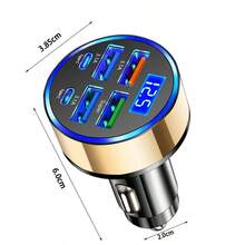 Nuevo cargador de coche con pantalla digital, carga rápida, cargador de teléfono para coche, cargador de coche multifunción, convertidor de 1 a 6 enchufes de coche, adaptador de coche, accesorios para coche - oro - Ver 4