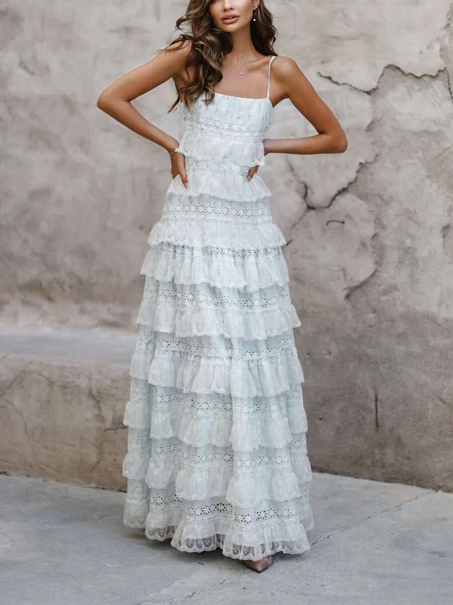 Women's Floral Ruffle Tiered Maxi Dress - Y2K Sleeveless Boho Summer Beach Dress With High Slit