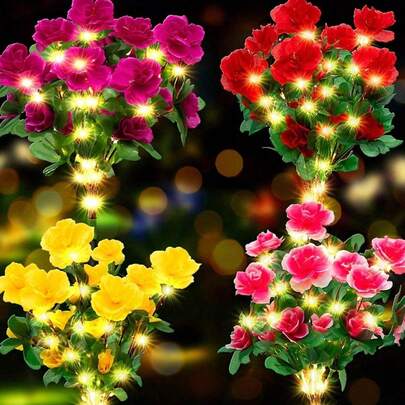 1个圣诞太阳能杜鹃花灯，户外花园太阳能灯，太阳能户外圣诞灯，适用于露台草坪、小路、花园装饰、春季房屋装饰、户外聚会、游泳池、节日派对场景装饰，以及圣诞节、婚礼和节日礼物