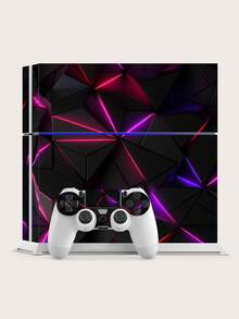 3pcs/Set Ice Blue, Red & Gold Marble Sci-Fi Neon Light Pattern Skin Stickers, Compatible With PS4 Game Console, Scratch-Resistant, Durable, Bubble-Free, Easy To Apply, Waterproof & Scratch-Proof PVC Material