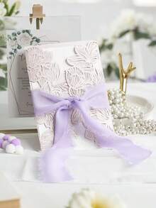 1/2/3卷手工渐变紫色雪纺丝带，带流苏，1.5英寸 x 16.4英尺，毛边，适用于婚礼请柬、新娘捧花、礼品包装、工艺品、节日装饰、情人节派对用品、花束包装、浪漫紫色、婚礼用品、婚礼装饰、工艺品、手工装饰品 - 淡紫色 - 查看 4