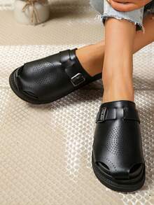 Women's Summer Casual Backless Slide Sandals, Black Non-Slip Outdoor Slippers