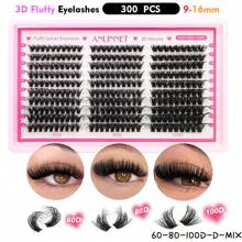 300 Naturally Fluffy 3D False Eyelashes C/D Curl Makeup Eyelashes Extended By 30D+40+50D+60D+80D+100D Eyelash Clusters Mixed With Large Capacity Pink Packaging, Women's Makeup Eyelash Tool, Thick Eyelashes