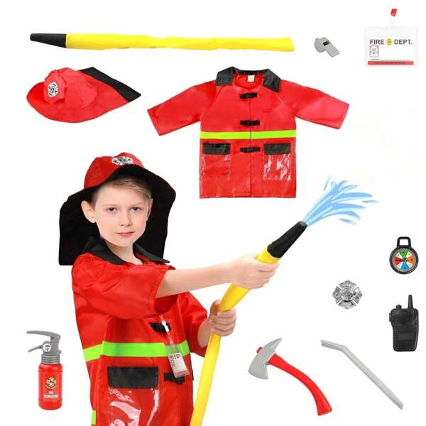 Conjunto de Fantasia de Bombeiro Chefe de Incêndios, Fantasia de Bombeiro de Faz-de-conta com Acessórios Realistas, Fantasia de Bombeiro para Crianças e Bebês, Presente de Natal, Fantasia de Bombeiro para Crianças, Fantasias Femininas, Caminhão de Bombeiros