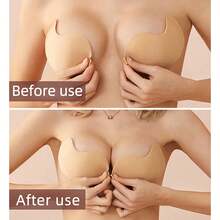 1 Pair Invisible Push Up Bra Backless Strapless Bra Seamless Front Buckle Bra Underwear Women Self Adhesive Silicone Adhesive - Apricot - View 4