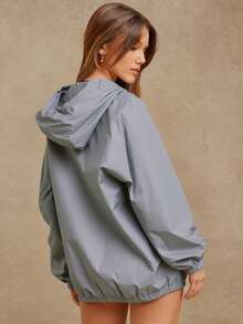Abrigo Rompe vientos para mujer impermeable reflejante   Liso  Casual    Bolsillo  Cremallera - Gris - Ver 2
