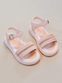 Summer New Girls Thick Sole Sandals, Rhinestone Wedge Children Sports Beach Shoes, Big Kids Platform Fairy Shoes, Campus Girls Student Roman Sandals - Pink - View 3