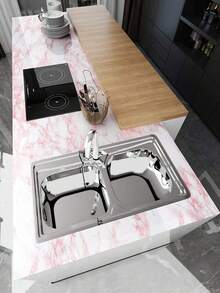 Pink Self-Adhesive Removable PVC Grey Marble Patterned Wallpaper Roll - Waterproof, Oilproof, Multi-Functional Vinyl Sticker For Kitchen Cabinets, Bedroom, Living Room Walls, Countertops & Furniture Refurbishing - Pink - View 8