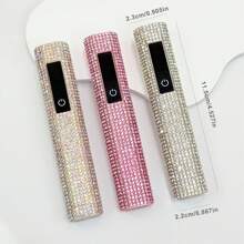 1 pieza Lámpara de uñas UV LED recargable y portátil con alimentación USB, con decoración de strass, pantalla LED, control de temporizador fácil, secador de uñas portátil, lámpara de curado de uñas de gel, forma hexagonal de diamante, bombillas LED de alta potencia, lente de aumento de 8X para un cuidado de uñas rápido y eficiente