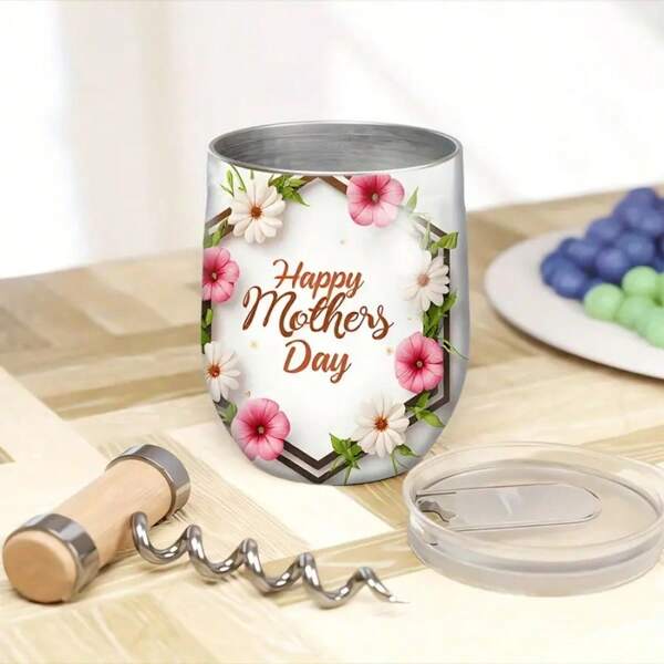 1 Pc Happy Mother's Day Pattern Water Cup 12 Oz Premium Stainless Eggshell Cup Shatterproof Food Safe Durable Suitable For Kitchen And Restaurant Mother's Day Thanksgiving Easter Parker
