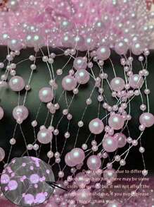 5pcs Floating Candle Vase Filler 1.4m Pearl Garland Wedding Table Decorations, Faux Pearl Beaded Plastic Chain Party Decorations, Home Decor Props Gift Birthday Graduation