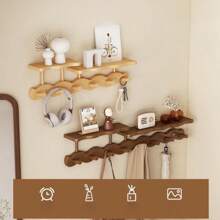 1 pieza Perchero de pared de bambú con ganchos, acabado pulido, fácil instalación, estilo casual, sin necesidad de taladrar, organizador multiusos para dormitorio, sala de estar, entrada