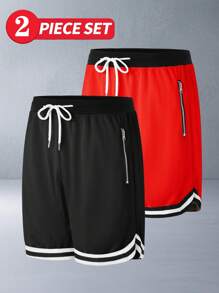 2 STÜCKE, Herrenshorts, Herrenshorts, Lässig, Trainingsshorts, Jersey-Herren, Reißverschluss-Tasche, Sportkleidung Herren, Athletikshorts, Fitnessshorts, Kordelzug-Taille, Basketballshorts, elastisch leichte Jogginghose, perfekt für Basketball, Baseball, Workout, Laufen, Training, Fitness, Outdoor, Vatertagsgeschenk