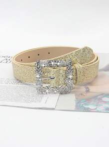 1pc Women's Crystal Embellished Buckle Shiny Sequin PU Leather Belt, Elegant And Casual For Dress And Outfit Pairing Valentines Summer, School