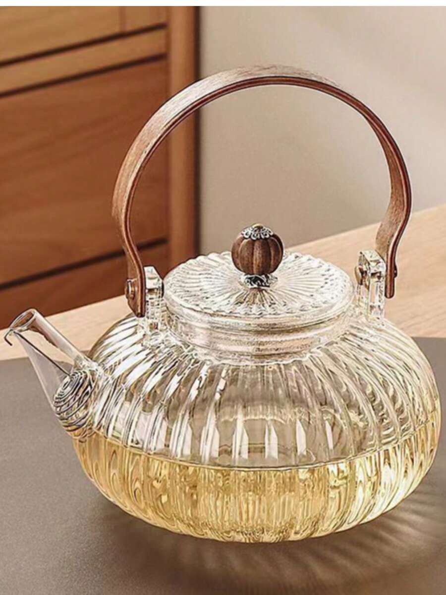 Heat-Resistant Glass Pumpkin-Shaped Tea Pot With Filter, Thick Borosilicate Glass Teapot For Home Use Back To School
