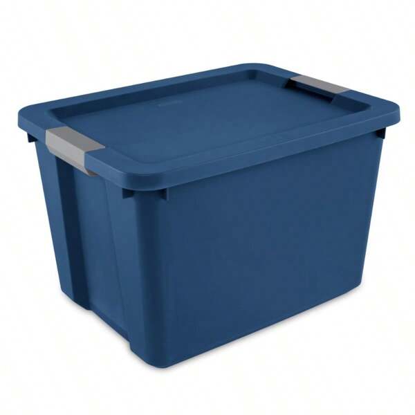Large Storage Bin, 20 Gallon Plastic Storage Container With Latch Lid, Blue