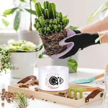 1pc DJ Ceramic Planter With Bamboo Tray (3.6"X2.6"), Succulent Planter, DJ Theme: Vinyl Record Turning, Musical Notes Flying, Headphones Playing Music, Planter Gift, Yard Decor, Desktop Decor