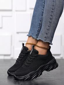 1 Pair Women's Sneakers, Breathable Mesh Design, Chunky Sole, Non-Slip, Durable, Commuting Casual Shoes, Comfortable & Fashionable For Spring And Summer