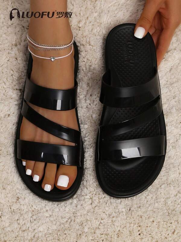 luofu Women's New Diamond Pattern Slippers, Outdoor Casual Beach Shoes, EVA Slippers, Indoor Waterproof Non-Slip Flat Sandals