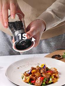 1pc Glass Pepper Mill & Spice Grinder - Adjustable Coarseness, Rust-Proof Bottle With Stainless Steel Lid - Kitchen, Camping, Gifts - Multicolor - View 3