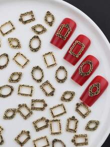 80pezzi Set di accessori per decorare unghie, cornici metalliche 3D colore dorato e argento, ciondoli per unghie a forma di rombo, ovale e rettangolo, stile retrò, adatto per decorazioni unghie in acrilico, design unghie fai-da-te, stile Y2k, articoli essenziali per arte di unghie e salone di bellezza