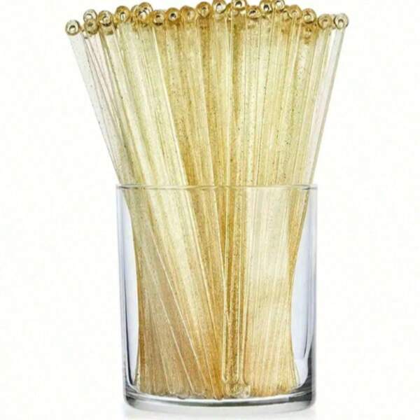 200/100/50/20/10pcs Elegant Gold Sparkling Twist Stirrers, Transparent Crystal Drink Mixer - Perfect For Mixing, Decorating Desserts And Coffees - Ideal For Christmas, Weddings, Birthdays And More Events - 7.24 Inch Plastic Mixer, Valentine's Day Gift, Party, Birthday
