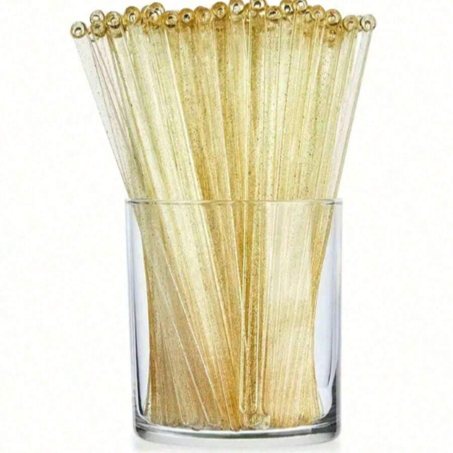 200/100/50/20/10pcs Elegant Gold Sparkling Twist Stirrers, Transparent Crystal Drink Mixer - Perfect For Mixing, Decorating Desserts And Coffees - Ideal For Christmas, Weddings, Birthdays And More Events - 7.24 Inch Plastic Mixer, Valentine's Day Gift, Party, Birthday - Multicolor - View 1