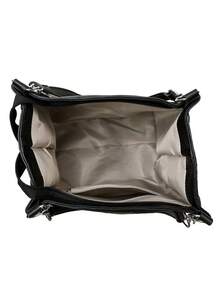 新款休闲PU皮大容量手提包，女士时尚纯色拉链单肩包，女士托特包，适合上学、大学及各种场合 - 黑色 - 查看 9