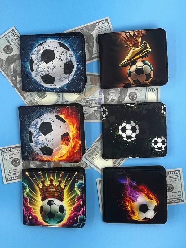 Teen Boys Cool Wallet Durable Fabric Wallets Credit Id Card Cash Holder Cute Kawaii Aesthetic Wallets With Coin Pocket Id Window For Teen Boy Male Youth Guys Boy Teenager (Football Printed)