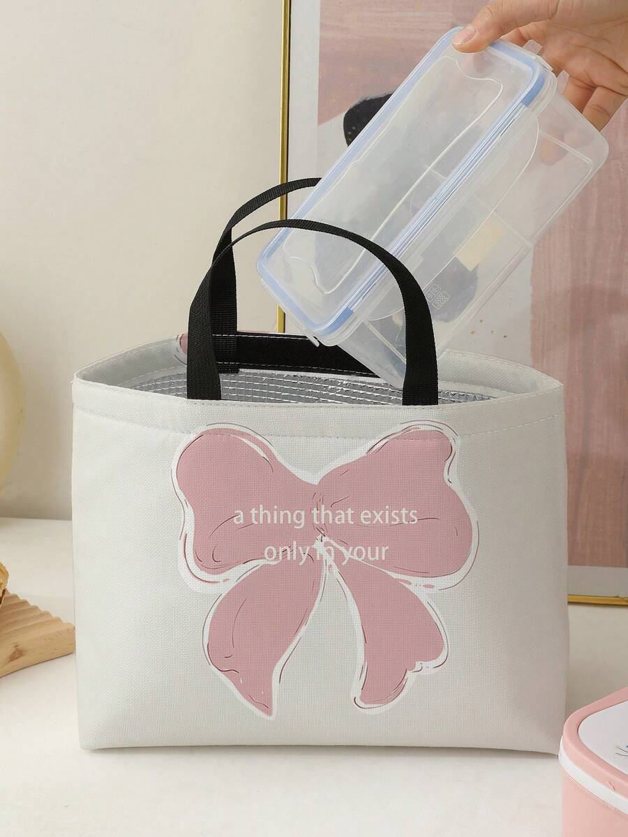 Bow Pattern Double-Sided Printing Portable Insulated Lunch Bag Large Capacity Ice Bag For Office School Travelback To School School Stuff Bag For School Work Lunch Bag For Women Cooler Bag Picnic Accessories - Multicolor - View 1