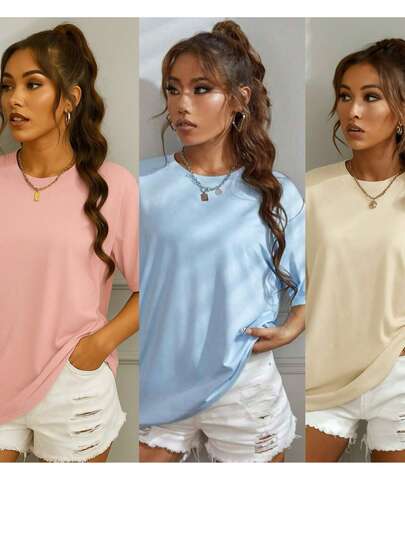 kit 3 Camiseta Feminina Tshirt 100% Algodão Casual Básica