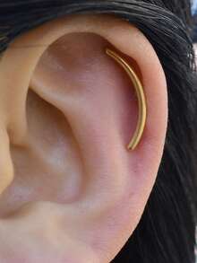 2pcs 20G Simple Line Stainless Steel Screw Back Stud Earrings For Women Men Fashion Arc Shape Cartilage Helix Flat Conch Piercing Punk Ear Jewelry - A Pair Of Stainless Steel Curved Earrings - View 7