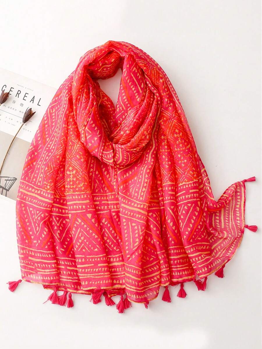 1pc Lightweight Geometric Pattern Printed Scarf, Summer - Multicolor - View 1