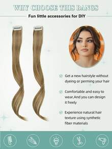 2片装侧刘海夹片，带长鬓角，带人造长龙须刘海，12英寸 - 彩色 - 查看 4