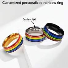 1 Peça Anel de Aço Titanium Elemento do Arco-íris Personalizado, Anel Exclusivo e Pessoal Revestido de Resina, Presente para Namorado/Namorada, Presente de Aniversário/Memorável, Presente da Moda, Presente do Mês do Orgulho, Gravado a Laser