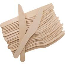 50/100/300 piezas Cuchillos de madera desechables de 16 cm (6.3"), 100 piezas Cubiertos de madera compostables, madera de abedul natural, para fiestas, camping, bodas y eventos