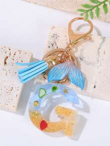 Summer Style Gradient Initial Letter Keychains For Women Beach Shells Charm Tassel Whale Ocean Style Car Keychain For Handbags Backpack Bag Charm Car Accessories School Cute Goth Y2k Halloween Accessories Teachers Day Christmas Gift Ideas